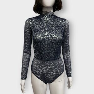 Victoria Secret Navy Floral Lace Cutout Bodysuit